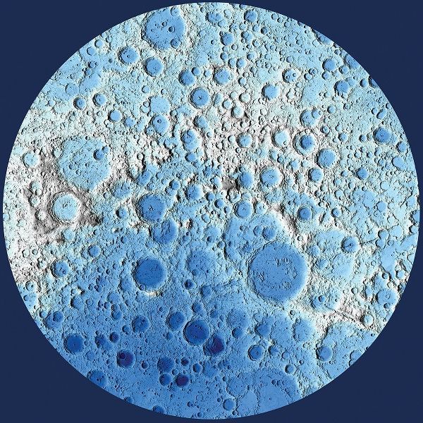 Unmarked Decorative Topographic Map of the Moon, South Pole