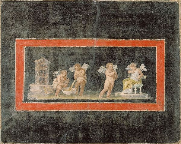 Fresco Fragment with Cupids and Psyche Making Perfume