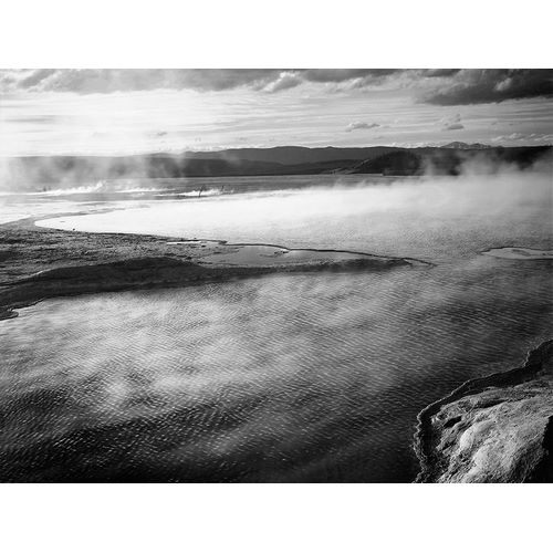 Steaming pool in foreground, high horizon, Fountain Geyser Pool, Yellowstone National Park, Wyoming,