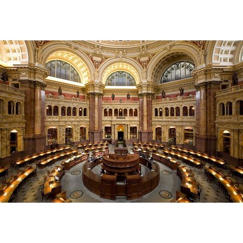 Main Reading Room. View from above showing researcher desks. Library of Congress Thomas Jefferson Bu
