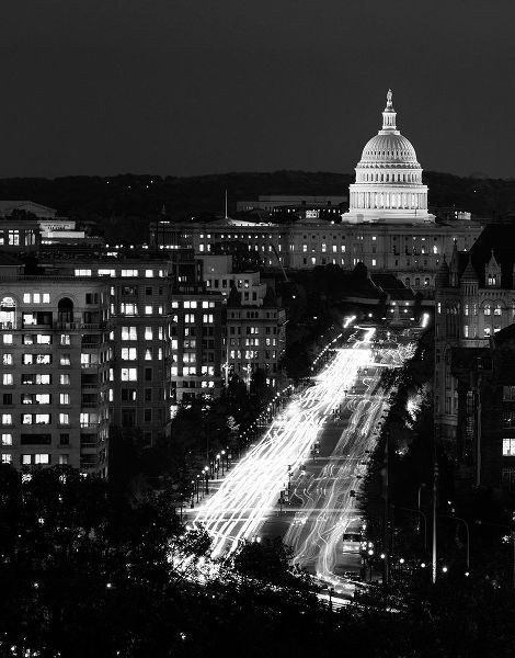 Dusk view of Pennsylvania Avenue, Americas Main Street in Washington, D.C. - Black and White Variant