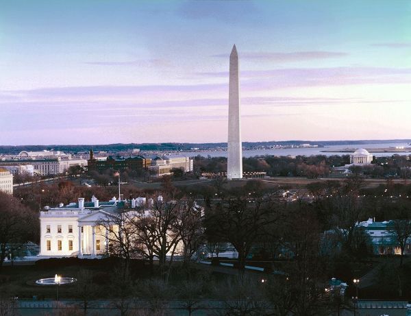 Dawn over the White House, Washington Monument, and Jefferson Memorial, Washington, D.C. - Vintage S