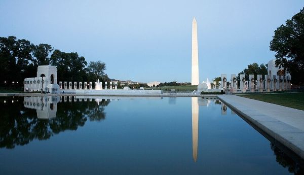 Reflecting pool on the National Mall with the Washington Monument reflected, Washington, D.C. - Vint