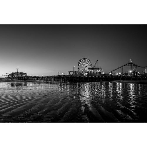 Santa Monica Pier at Sunset California Black and White