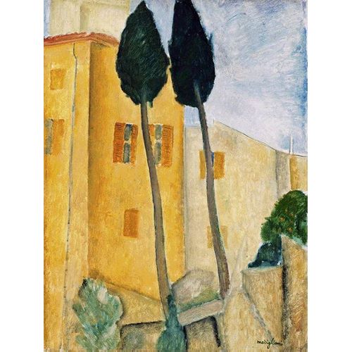 Cypress Trees and Houses, Midday Landscape 1919