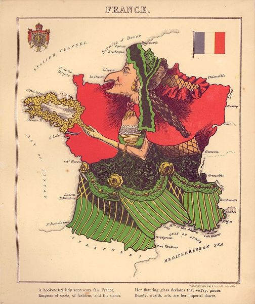 Vintage Maps 아티스트의 Anthropomorphic Map of France 작품