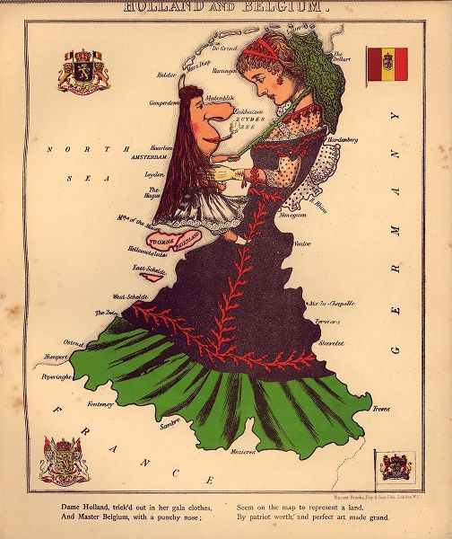 Vintage Maps 아티스트의 Anthropomorphic Map of Holland and Belgium 작품