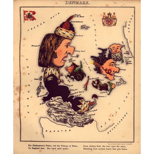Vintage Maps 아티스트의 Anthropomorphic Map of Denmark 작품