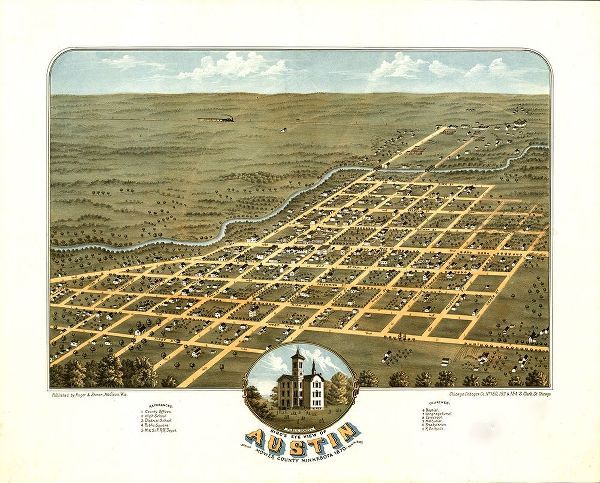 Vintage Maps 아티스트의 Birds eye view of Austin-Mower County-Minnesota 1870 작품