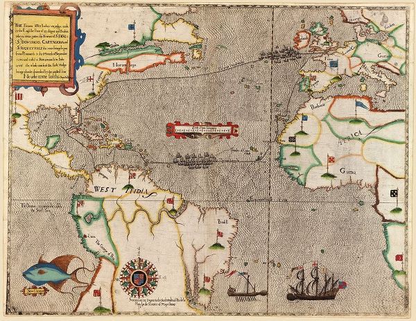 Vintage Maps 아티스트의 Sir Francis Drake in Santa Domingo 1589 작품
