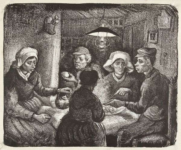 Composition lithograph of The Potato Eaters (De aardappeleters, 1885)