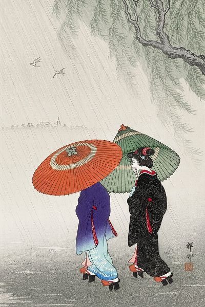 Two women in the rain