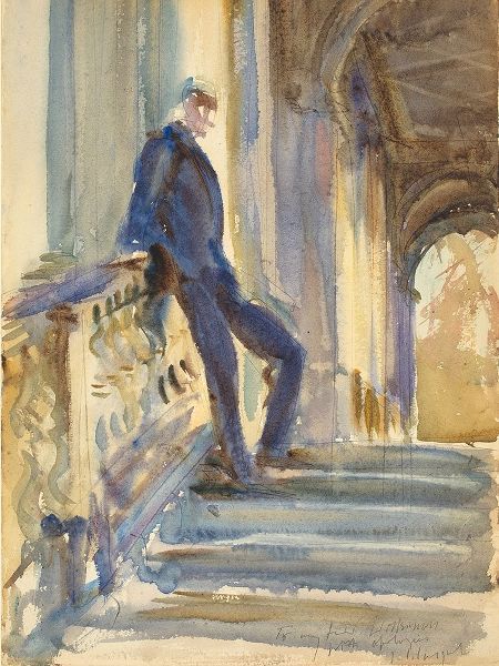 Sir Neville Wilkinson on the Steps of the Palladian Bridge at Wilton House