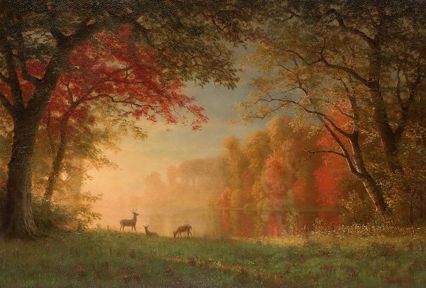 Indian Sunset, Deer by a Lake