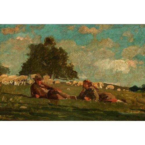 Boy and Girl in a Field with Sheep