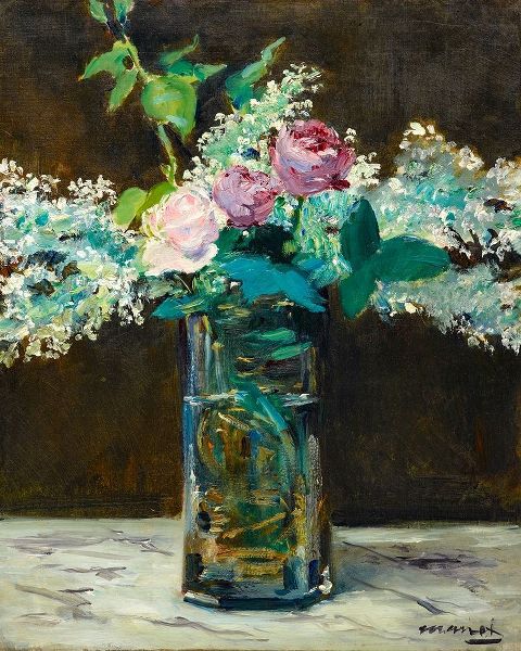 Vase of White Lilacs and Roses