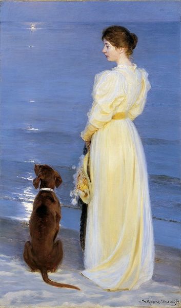 Summer Evening at Skagen. The Artists Wife and Dog by the Shore