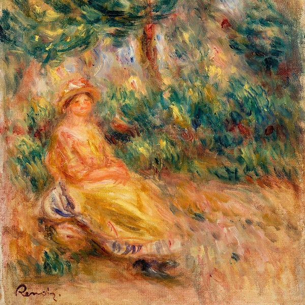 Woman in Pink and Yellow in a Landscape