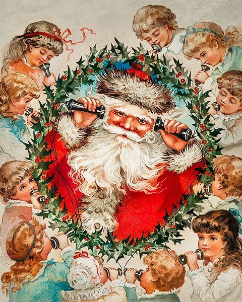 Santa Claus on string phones