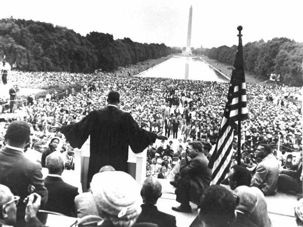 Dr. Martin Luther King Jr. addressing the crowd during the 1957 Prayer Pilgrimage for Freedom