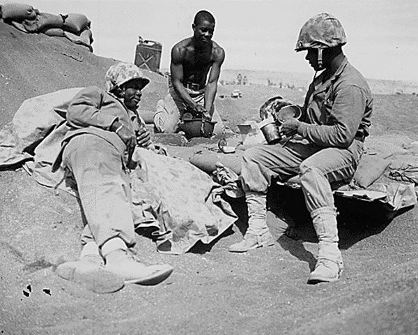 WWII Marines on the beach at Iwo Jima