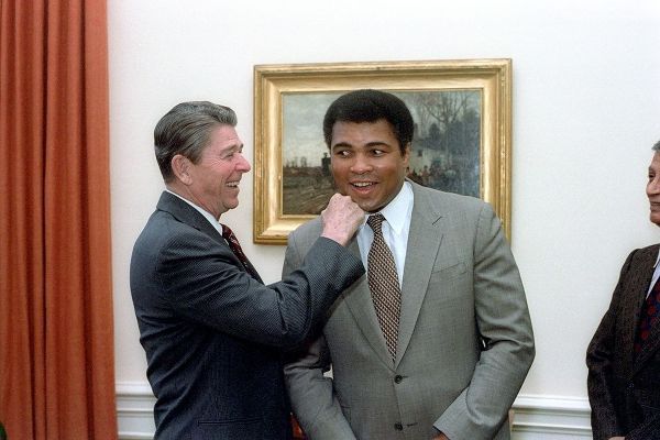 President Ronald Reagan &quot;Punching&quot; Muhammad Ali in The Oval Office