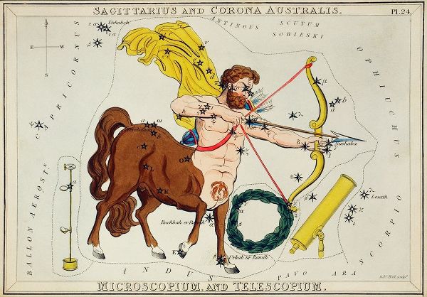 Hall, Sidney 아티스트의 Astronomical chart illustration of Sagittarius and Corona Australis-Microscopium and Telescopium 183 작품