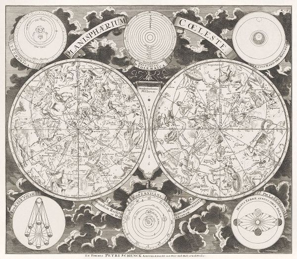 Schenk, Pieter 아티스트의 Sky map showing the northern and southern constellations 1705 작품