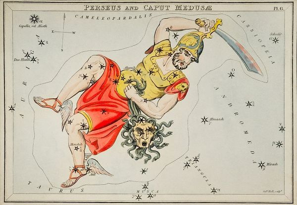 Hall, Sidney 아티스트의 Astronomical chart illustration of the Perseus and the Caput Medusae 작품