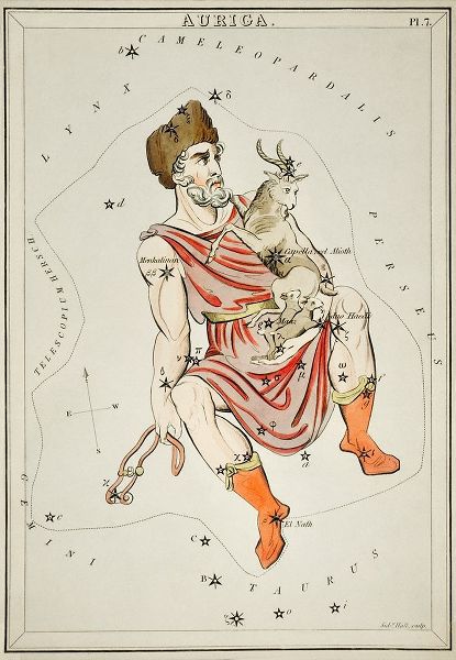 Hall, Sidney 아티스트의 Astronomical chart illustration of the Auriga 작품