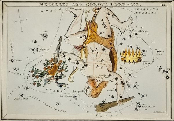 Hall, Sidney 아티스트의 Astronomical chart illustration of the Hercules and the Corona Borealis 작품