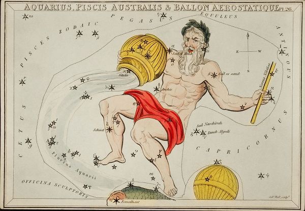 Hall, Sidney 아티스트의 Astronomical chart illustration of the Zodiacs Aquaris-Piscis Australis and Ballon Aerostatique 작품