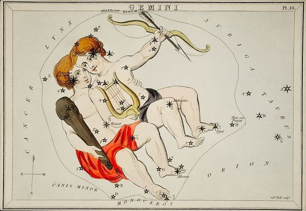 Hall, Sidney 아티스트의 Astronomical chart illustration of the Zodiac Gemini 작품