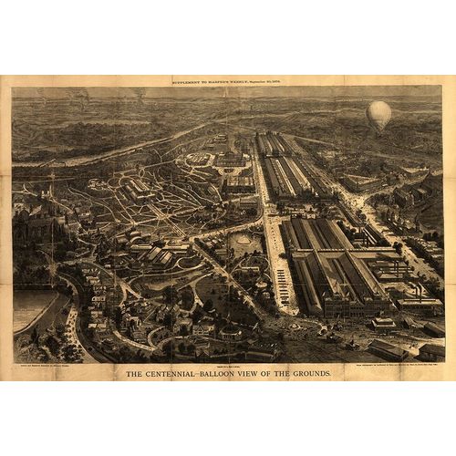 Vintage Places 아티스트의 Balloon View of the Centennial Fairgrounds in Philadelphia-Pennsylvania 1876 작품