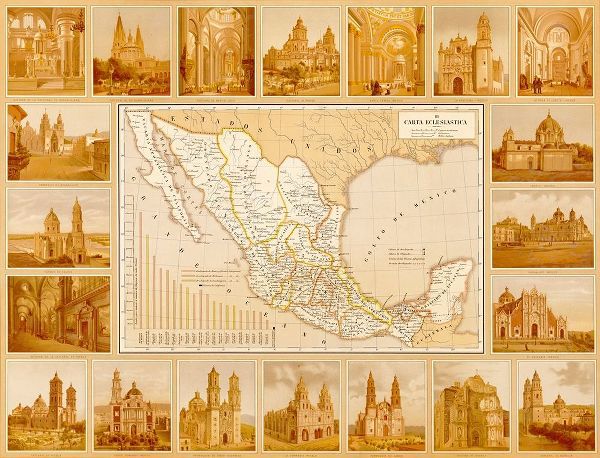 Vintage Maps 아티스트의 Ecclesiastical Map of Mexico 작품