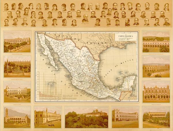 Vintage Maps 아티스트의 Political Map of Mexico 작품