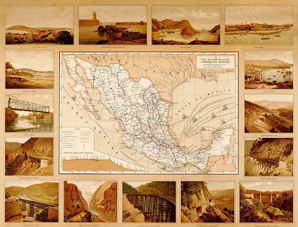 Vintage Maps 아티스트의 Roads Harbors waterways bridges highways and coastlines of Mexico 작품