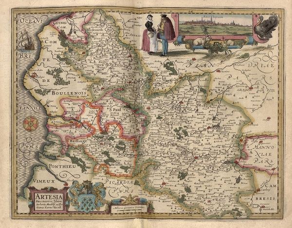 Vintage Maps 아티스트의 Map of the area around Arras France 1622 작품