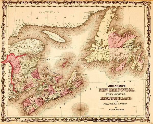 Vintage Maps 아티스트의 New Brunswick and Newfoundland 1862 작품