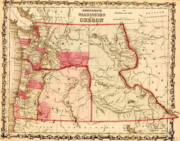 Vintage Maps 아티스트의 Washington and Oregon Territories 1862 작품