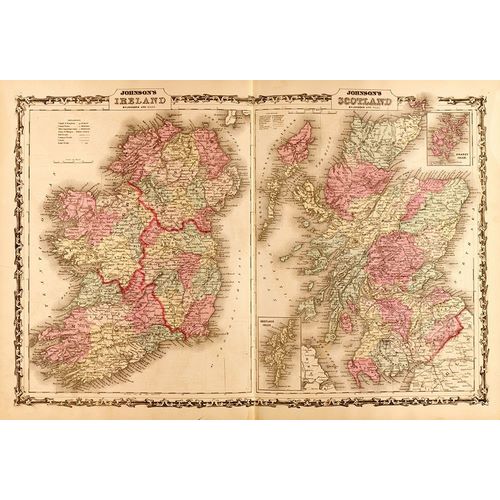Vintage Maps 아티스트의 Ireland and Scotland 1862 작품