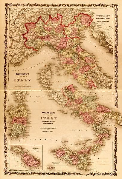 Vintage Maps 아티스트의 Italy 1862 작품