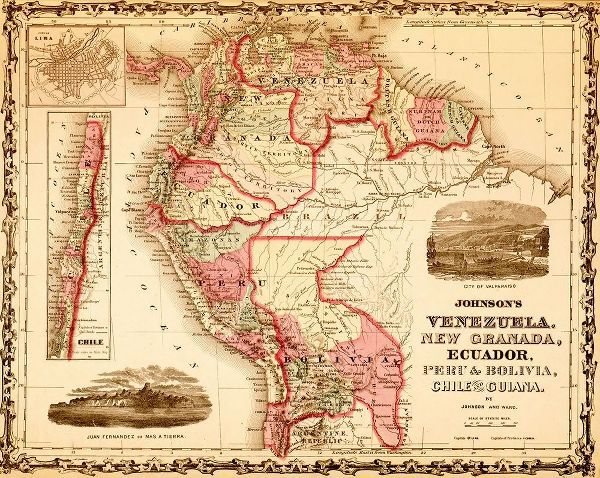 Vintage Maps 아티스트의 Venezuela New Granada Ecuador Peru Bolivia Chile and Guiana 1862 작품