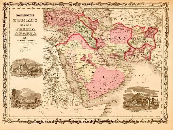 Vintage Maps 아티스트의 Middle East Turkey Persia and Arabia 1862 작품