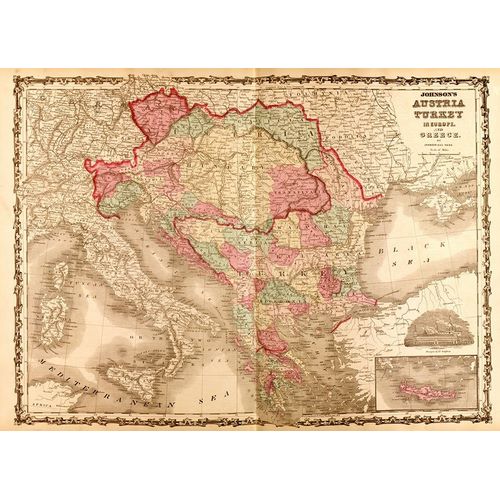 Vintage Maps 아티스트의 Austria and Turkey In Europe 1862 작품