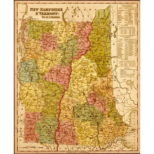 Vintage Maps 아티스트의 New Hampshire and Vermont 1844 작품