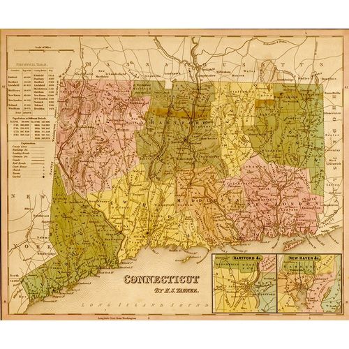 Vintage Maps 아티스트의 Connecticut 1844 작품