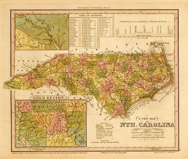 Vintage Maps 아티스트의 North Carolina 1844 작품
