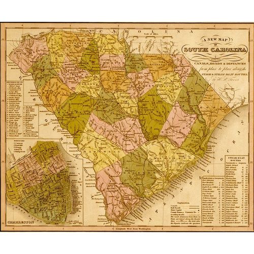 Vintage Maps 아티스트의 South Carolina 1844 작품