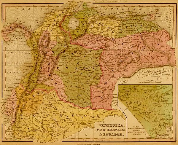 Vintage Maps 아티스트의 Venezuela New Granada and Equador 1844 작품
